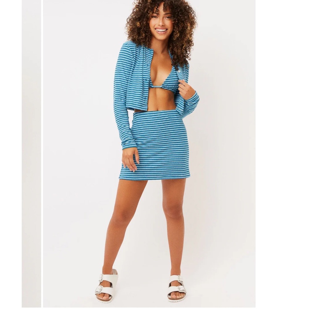 Frankie's Bikinis Windward Striped Terry Skirt Positano Stripe Blue Swim Cover S